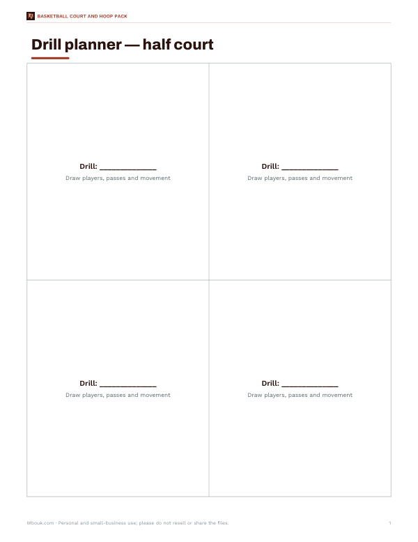 Preview of Printable Half-Court Drill Planner