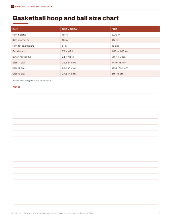 Preview of Printable Hoop Size Chart