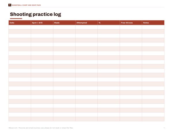 Preview of Printable Basketball Shooting Log